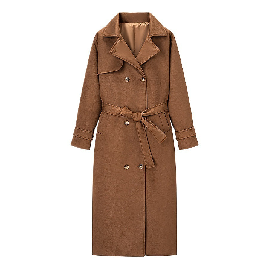Damen Eleganter Trenchcoat mit taillierbarem Gürtel und klassischem Revers Drune