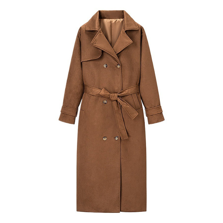 Damen Eleganter Trenchcoat mit taillierbarem Gürtel und klassischem Revers Drune