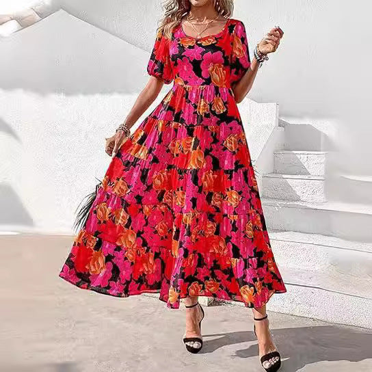 Damen Maxikleid mit schwingendem Saum und floralem Muster Drune