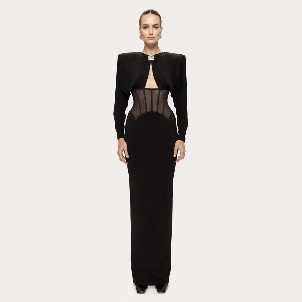 Damen Elegantes Abendkleid mit transparenten Einsätzen und figurbetontem Design Drune
