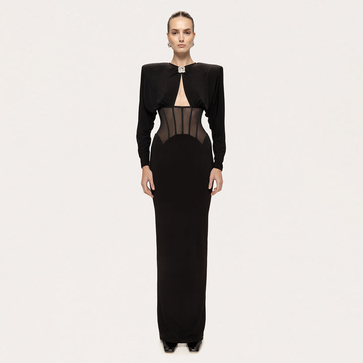 Damen Elegantes Abendkleid mit transparenten Einsätzen und figurbetontem Design Drune