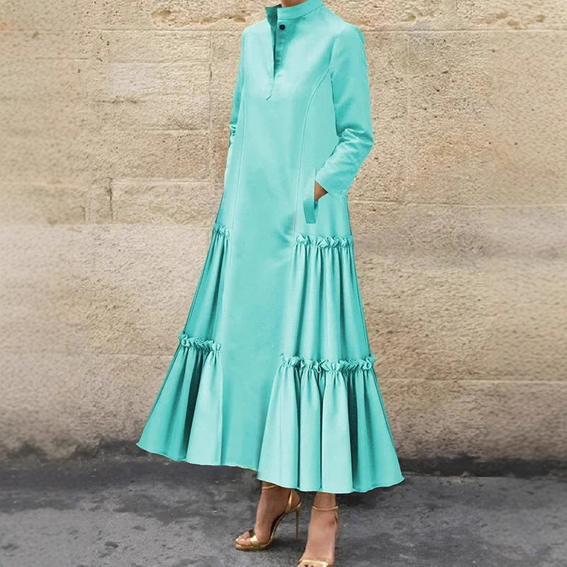 Damen Elegantes Maxikleid mit Rüschensaum Drune