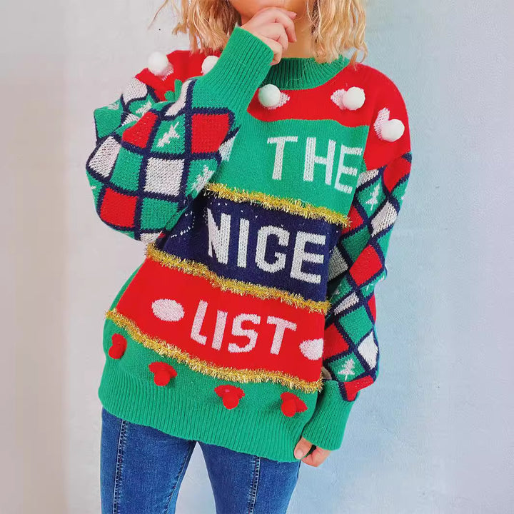 Damen festlicher Pullover mit bunten Applikationen und verspieltem Design Drune