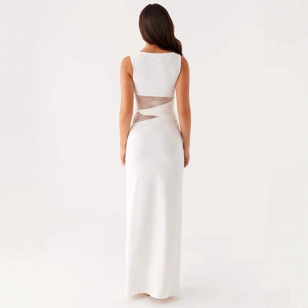 Damen Elegantes Maxikleid mit transparenter Spitze und figurbetontem Schnitt Drune