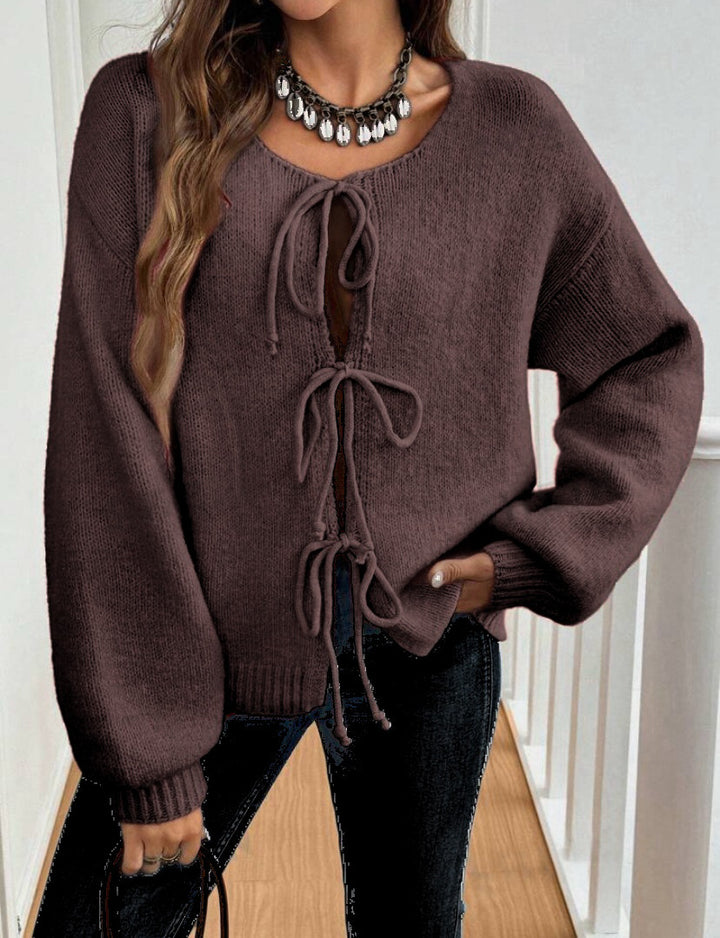 Damen Pullover mit Kordelzug und überschnittenen Ärmeln Drune
