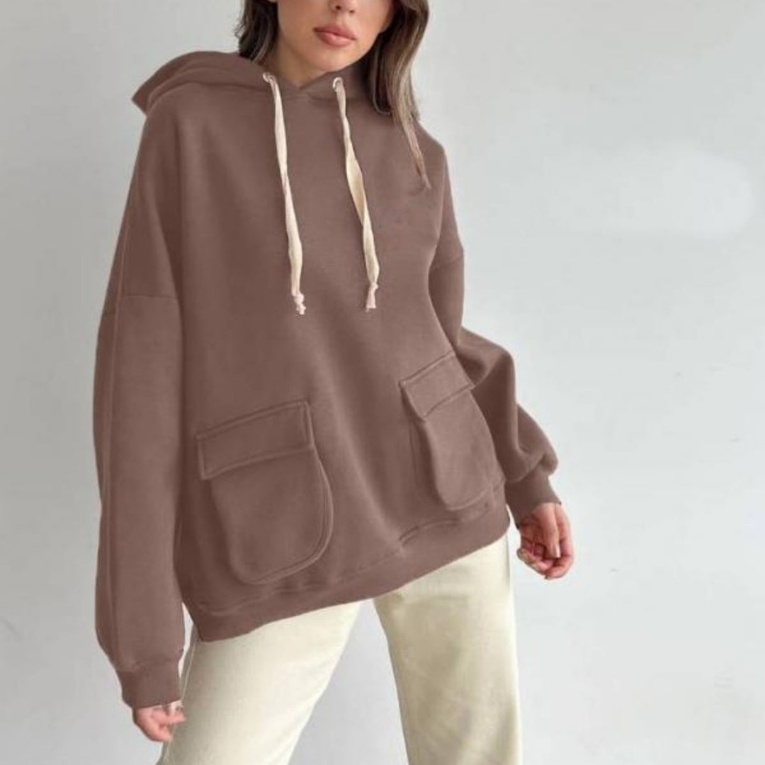 Damen nan Oversize-Kapuzenpullover mit aufgesetzten Klappentaschen und extra-langen Kordeln Drune