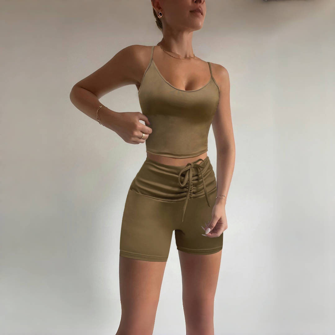 Damen Sportliches Crop-Top und Shorts-Set mit verstellbarem Bund Drune