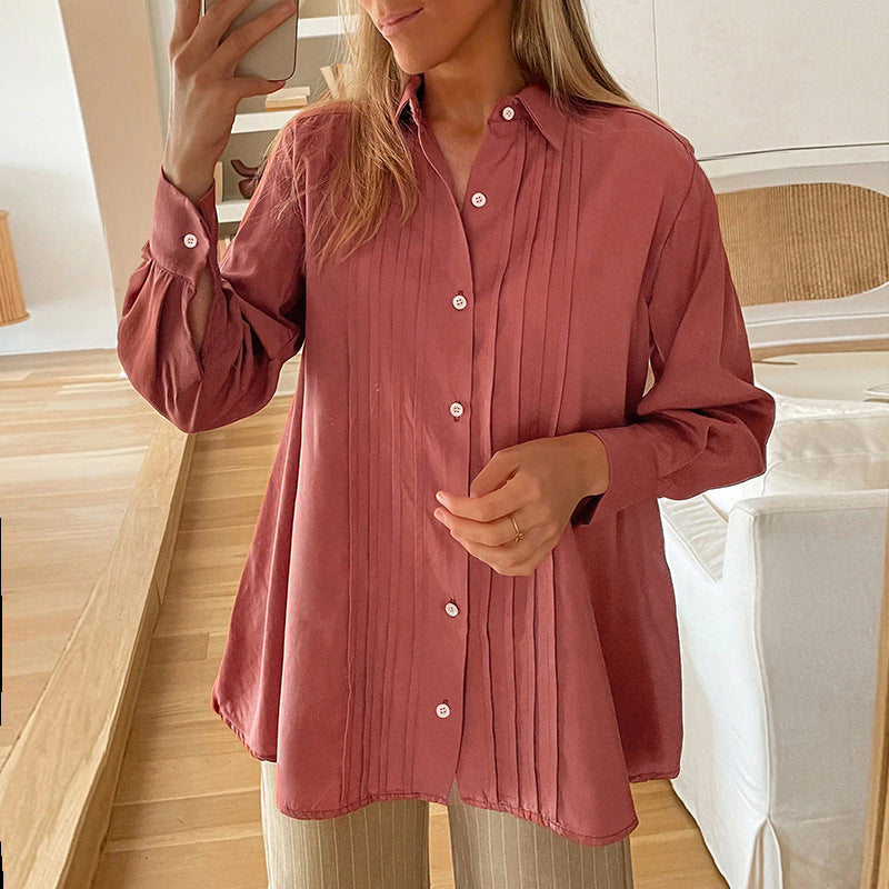 Damen Bluse mit strukturiertem Design und eleganten Knopfdetails Drune