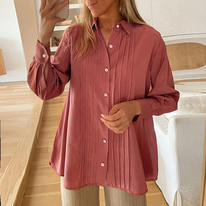 Damen Bluse mit strukturiertem Design und eleganten Knopfdetails Drune