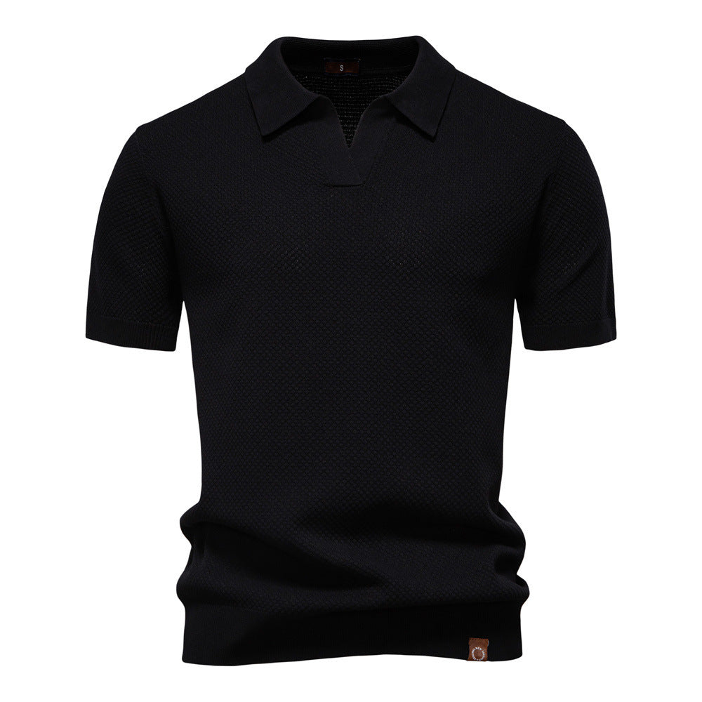 Herren nan strukturiertes Feinstrickpoloshirt mit offenem Reverskragen Drune