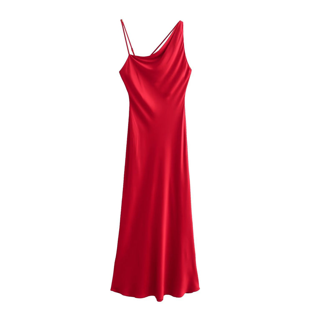 Damen elegantes Spaghetti-Trägerkleid mit fließendem Schnitt und verführerischer Drapierung Drune