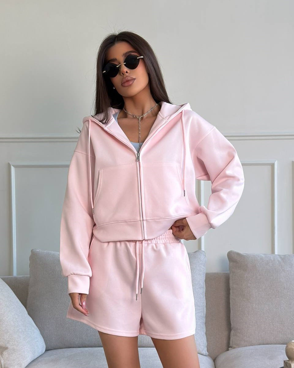 Damen lässiger Hoodie und Shorts Set mit weitem Schnitt und atmungsaktivem Material Drune