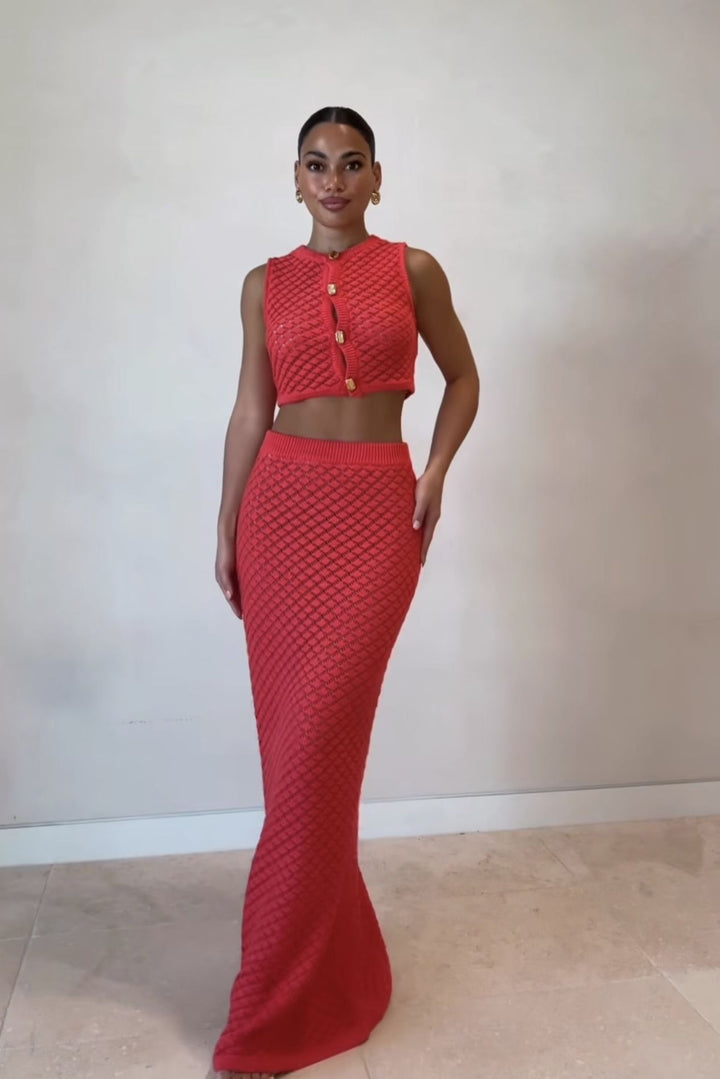Damen-Set mit hautschmeichelndem Crop-Top und langem Rock Drune