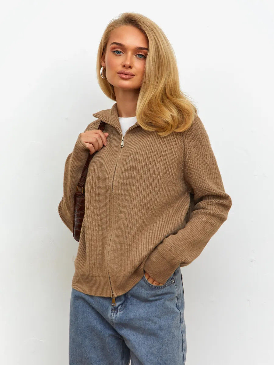 Damen Pullover mit hochschließendem Reißverschluss und strukturiertem Maschenmuster Drune