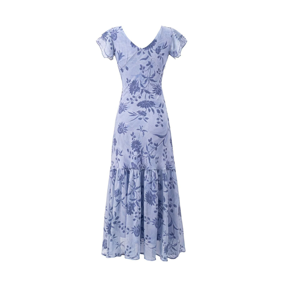 Damen Maxikleid mit floralen Mustern und voluminösem Rock Drune