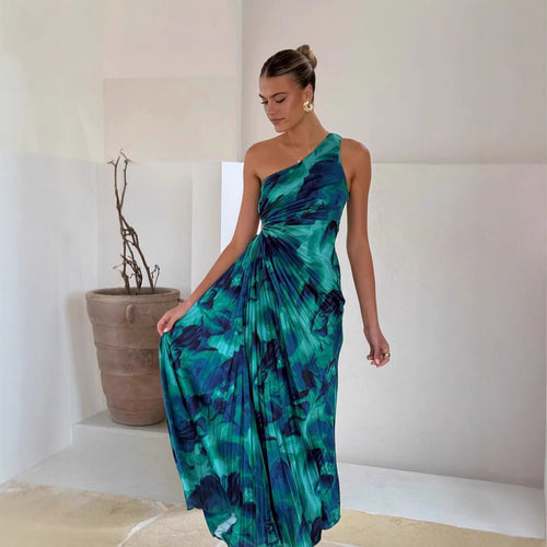 Damen Maxikleid mit asymmetrischem Schnitt und eleganten Falten Drune