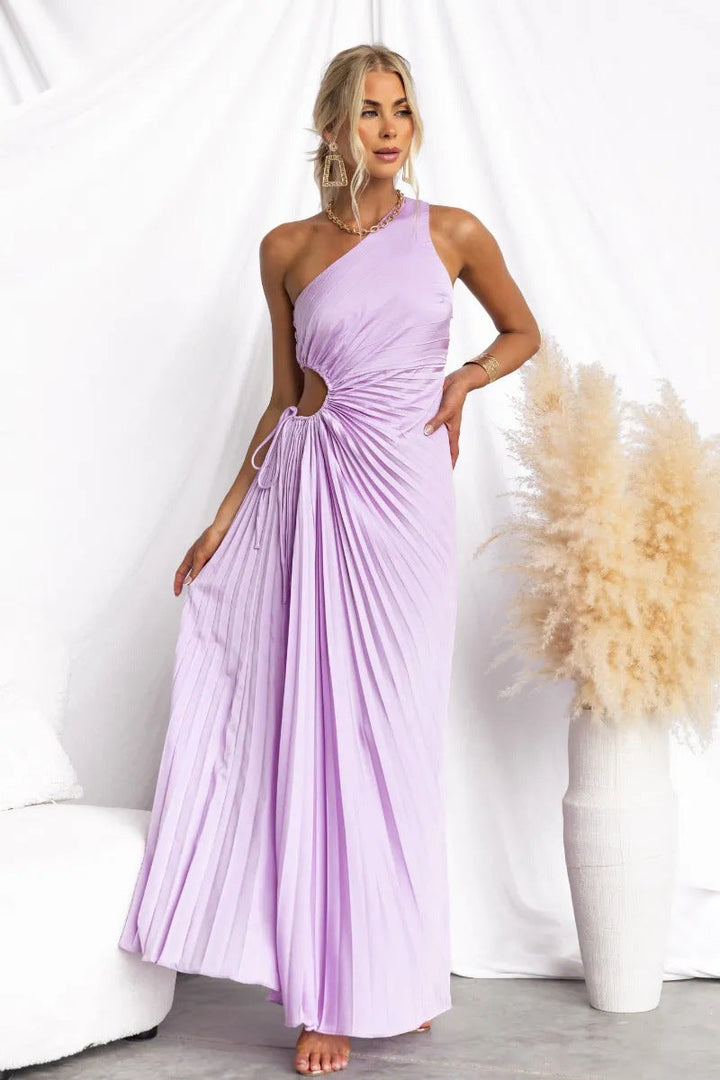 Damen Maxikleid mit Raffiniertem Faltenwurf und Asymmetrischem Design Drune
