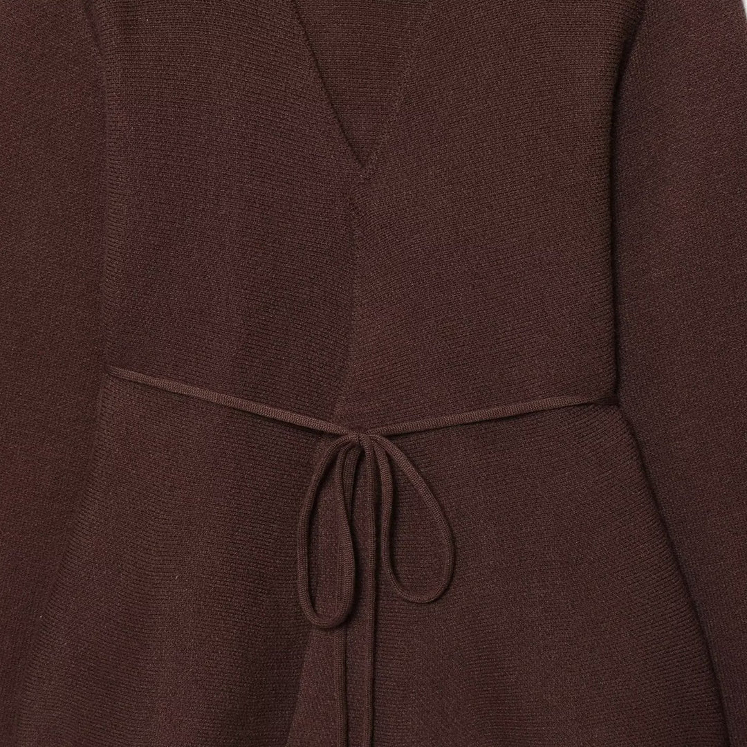 Damen elegante Strickjacke mit tailliertem Schnitt und Bindegürtel Drune