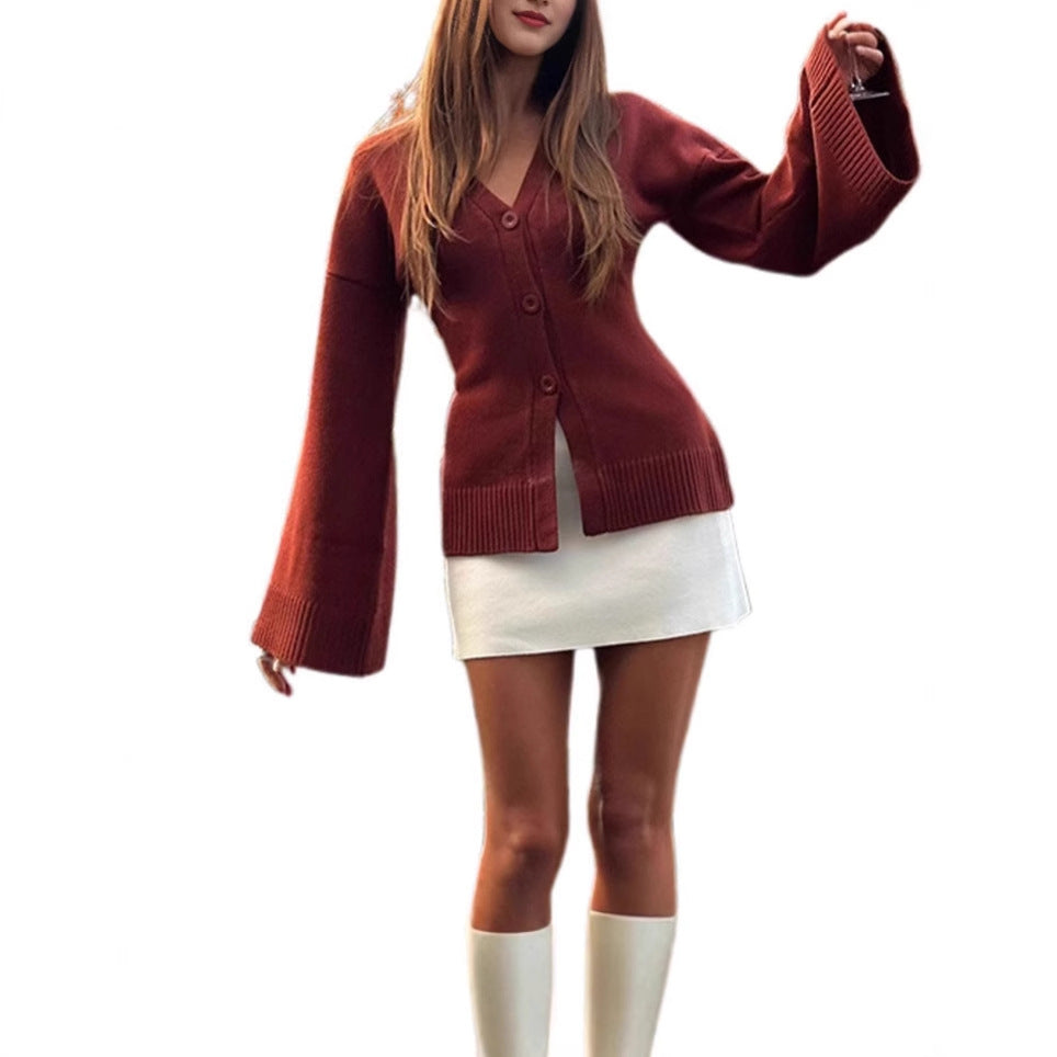 Damen Übergangsstrickjacke mit weiten Ärmeln und Knopfverschluss Drune
