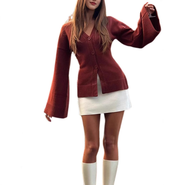Damen Übergangsstrickjacke mit weiten Ärmeln und Knopfverschluss Drune