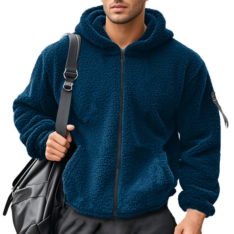 Herren nan wattierte Sherpa-Fleece-Kapuzenjacke mit durchgehendem Reißverschluss, elastischem Saum und Ärmel-Reißverschlusstasche Drune