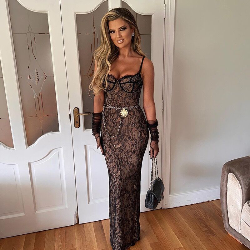 Damen Spitzenmaxikleid mit verführerischem Lingerie-Look und elegantem Akzent Drune