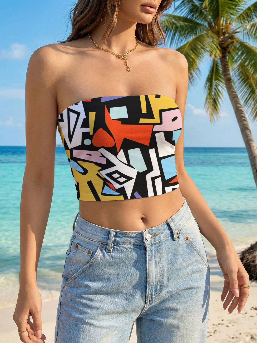Damen Bandeau-Top mit kreativem Marmor-Design Drune