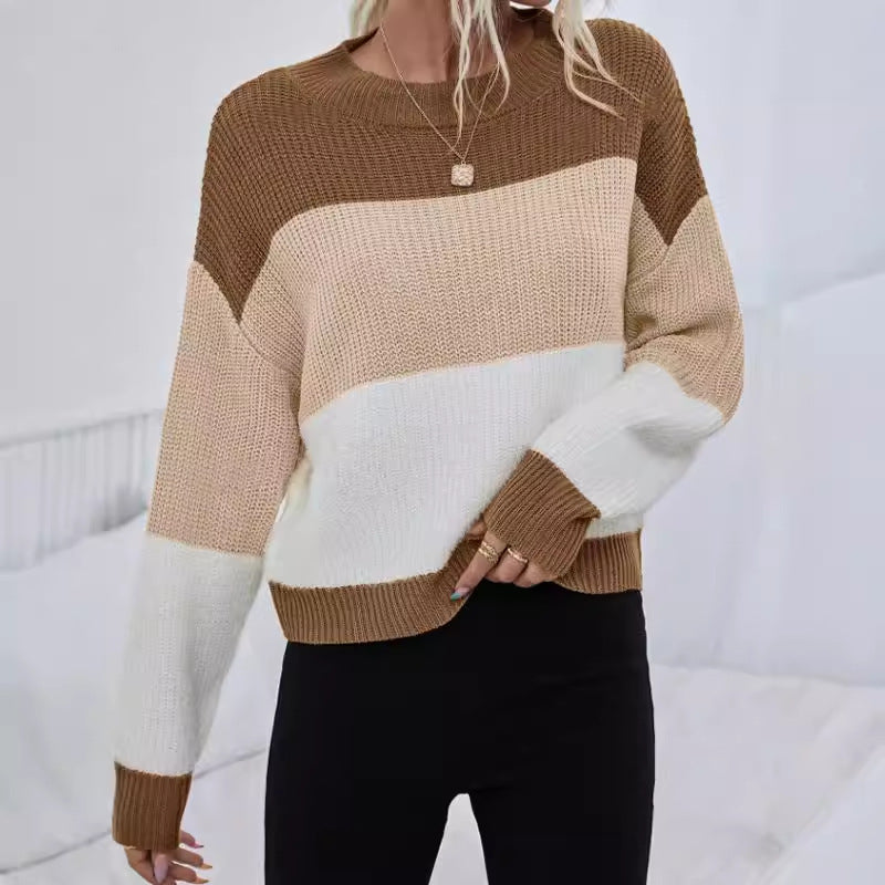 Damen modischer Oversized-Pullover mit trendigem Streifenmuster Drune
