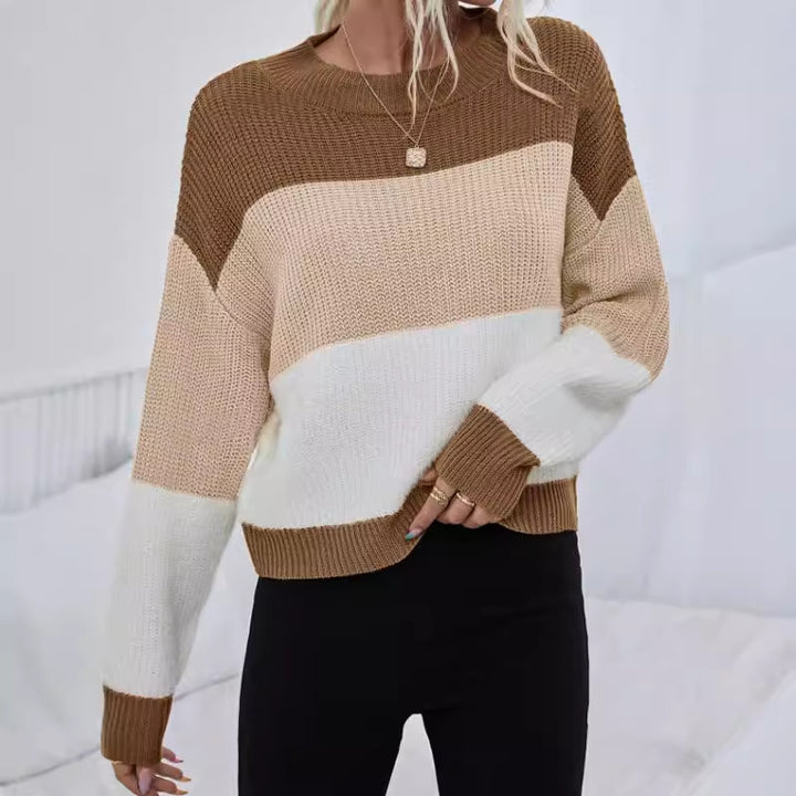 Damen modischer Oversized-Pullover mit trendigem Streifenmuster Drune