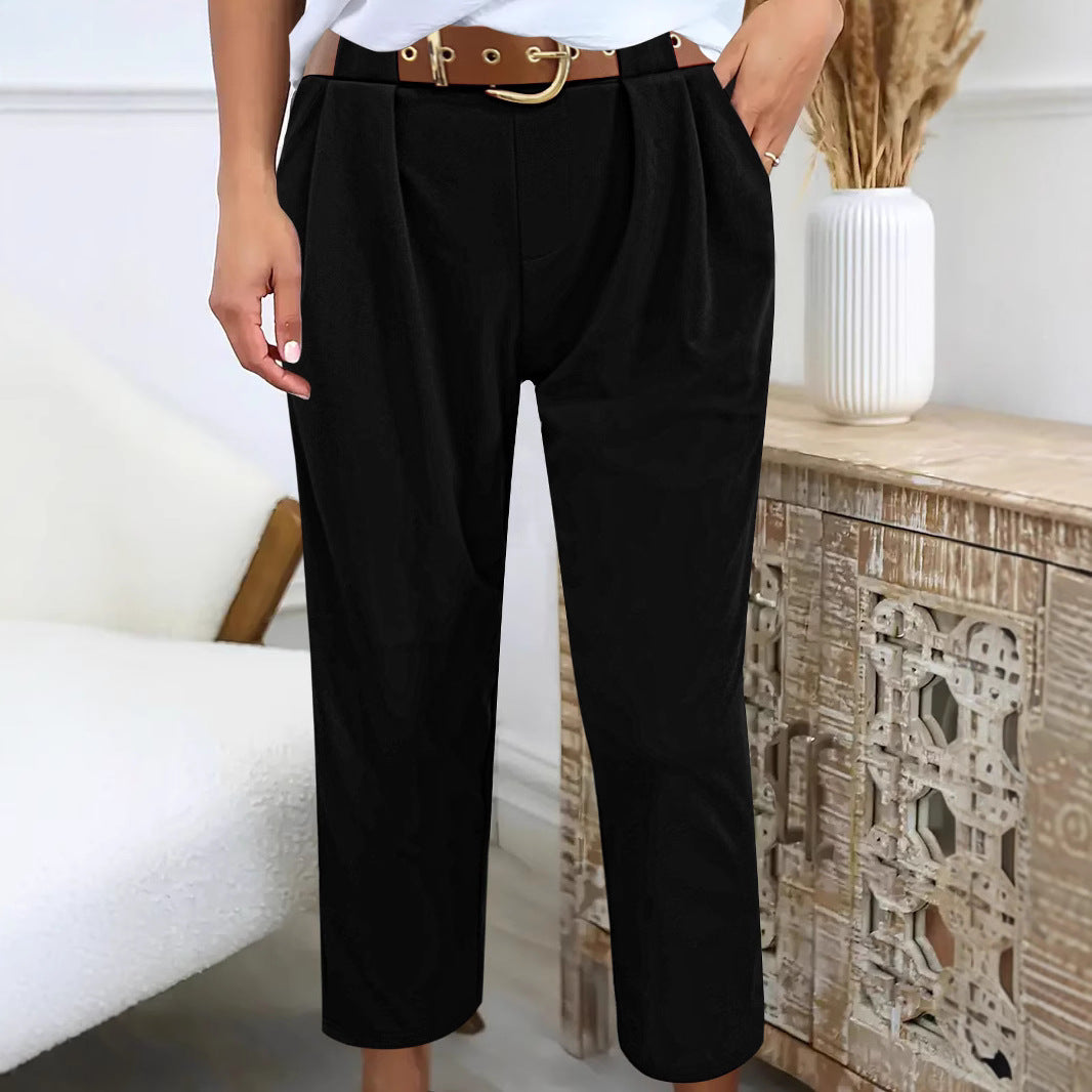 Damen Klassische Hochtaillenhose mit weit geschnittenem Bein Drune