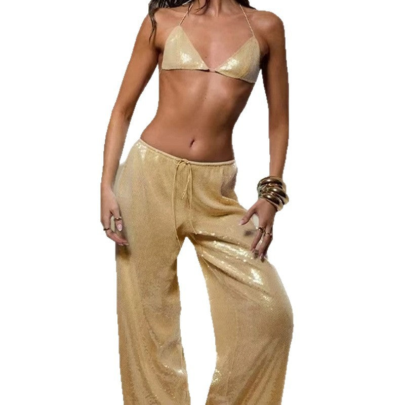 Damen Glitzernde Freizeithose mit weitem Schnitt und elastischem Bund Drune