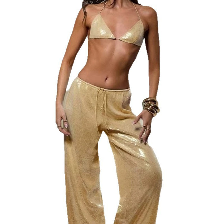 Damen Glitzernde Freizeithose mit weitem Schnitt und elastischem Bund Drune