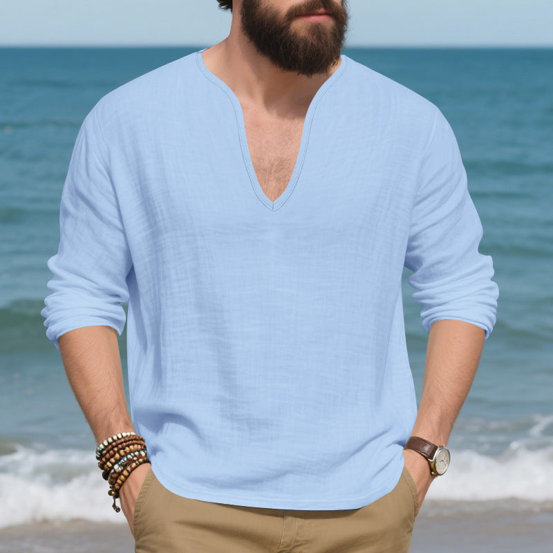 Herren lässiges Langarmshirt mit V-Ausschnitt aus hochwertigem Baumwollmix Drune