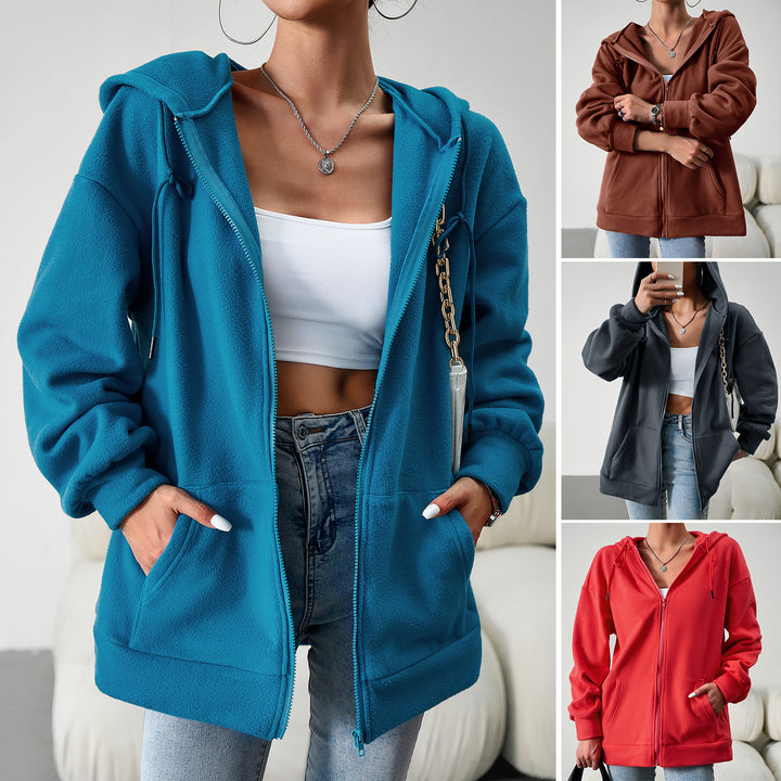 Damen Fleecejacke mit praktischen Taschen und verstellbarem Kapuzenzug Drune