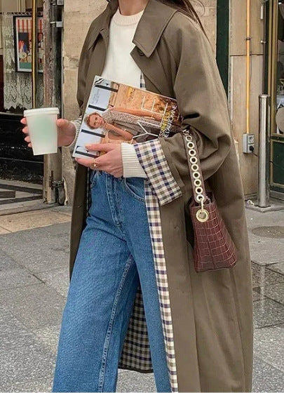 Damen Oversized Trenchcoat mit Karo-Muster Drune