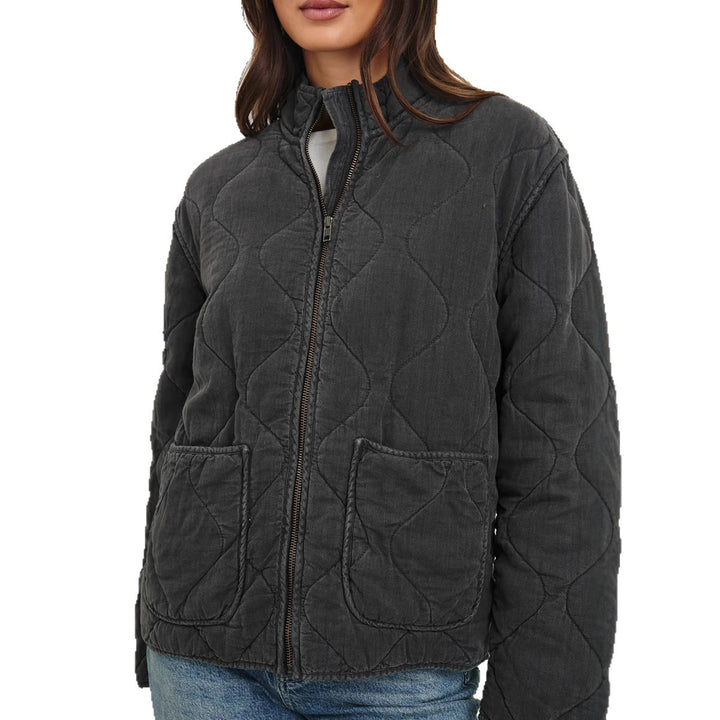 Damen gesteppte Utility-Jacke mit praktischen Taschen und hohem Kragen Drune