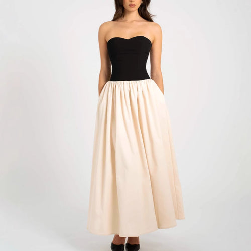 Damen Lange Abendrobe mit Bustier-Oberteil und weit schwingendem Rock Drune