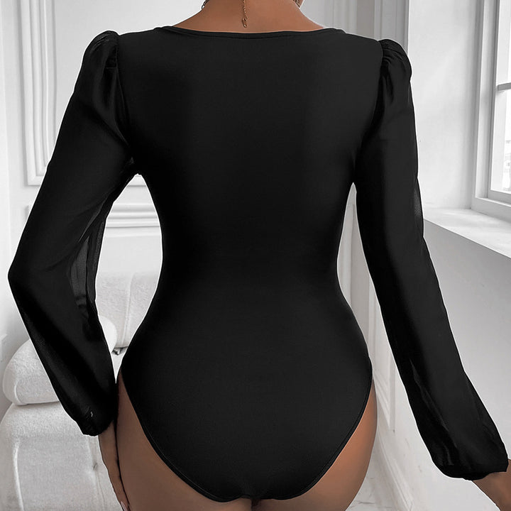 Damen Body mit eleganten Puffärmeln und tiefem V-Ausschnitt Drune