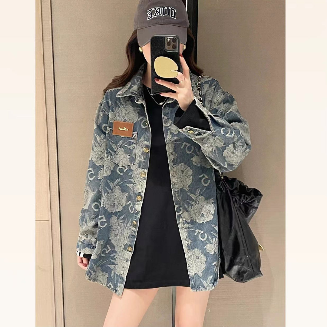 Damen Denimjacke mit floralen Mustern Drune
