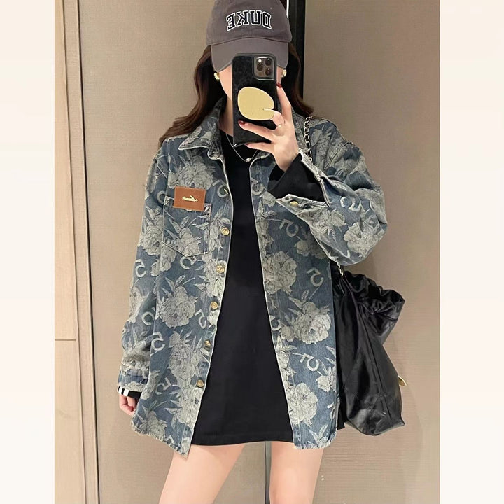 Damen Denimjacke mit floralen Mustern Drune