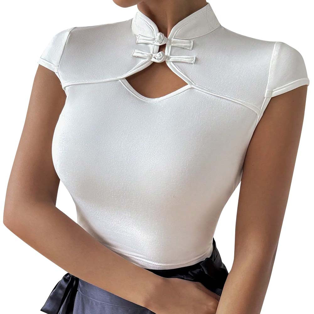 Damen enger Body mit elegantem Stehkragen und dekorativen Knöpfen Drune