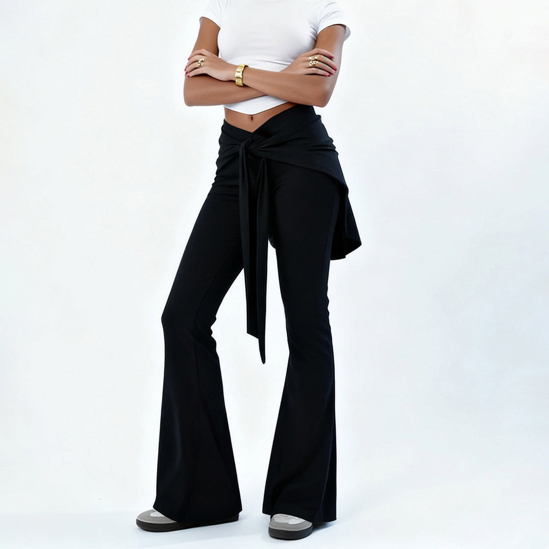 Damen Elegante Flared Pants mit weitem Saum und bindbarem Taillenband Drune