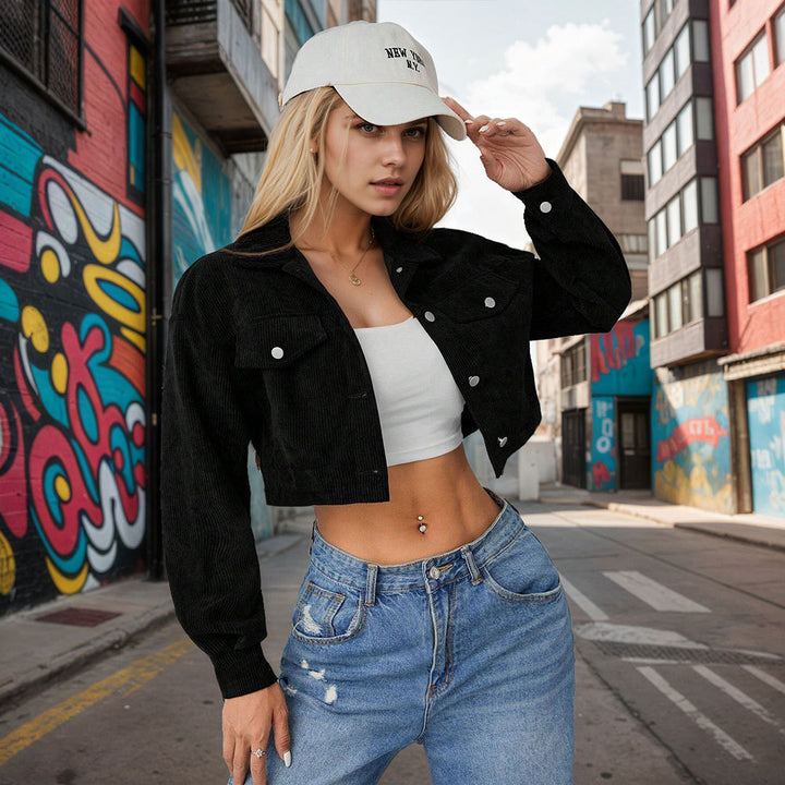 Damen cropped Cordjacke mit modischen Details und praktischen Taschen Drune