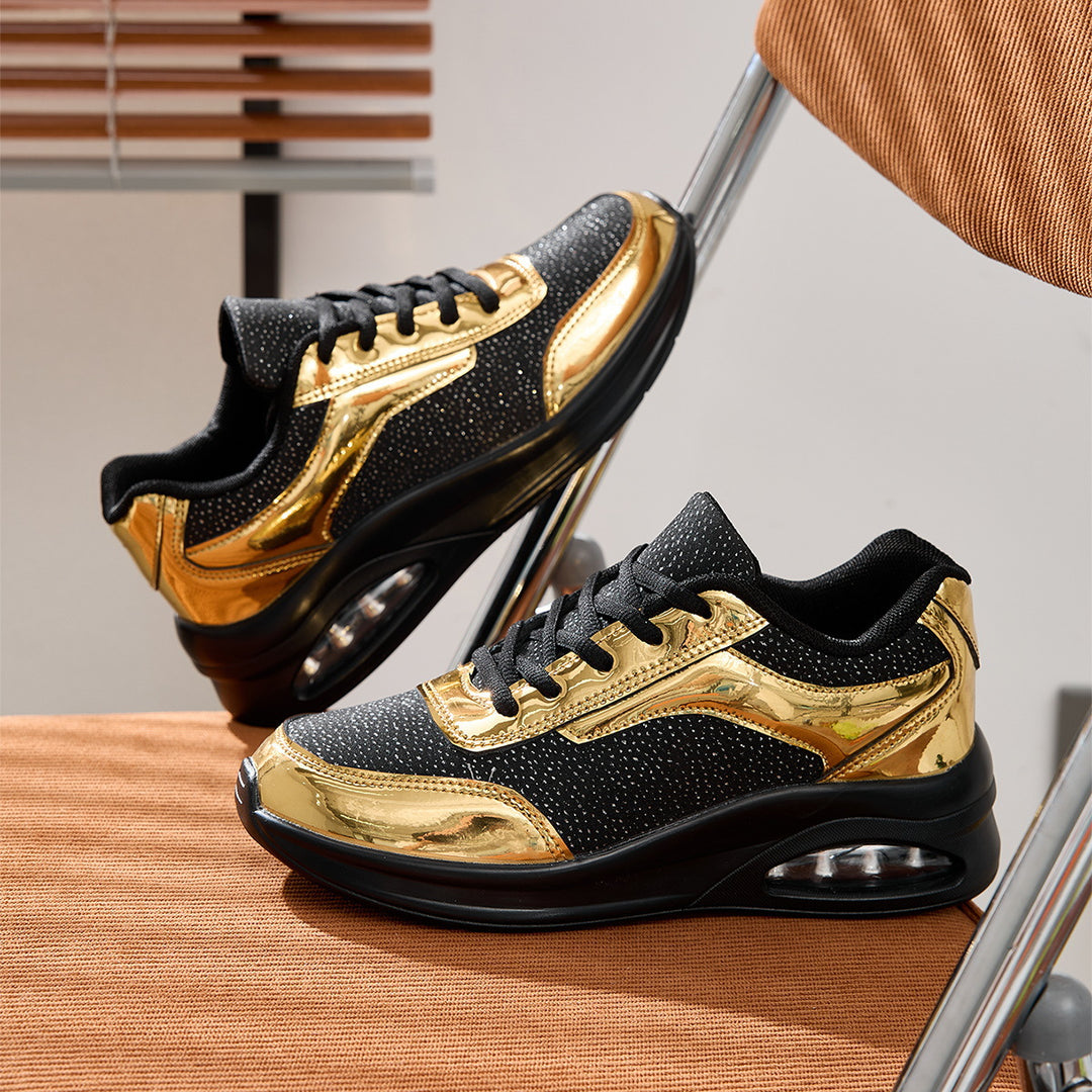 Damen nan elegante Stadt-Sneaker mit glitzerndem Textiloberteil, reflektierenden Metallic-Overlays und integriertem Dämpfungskern Drune