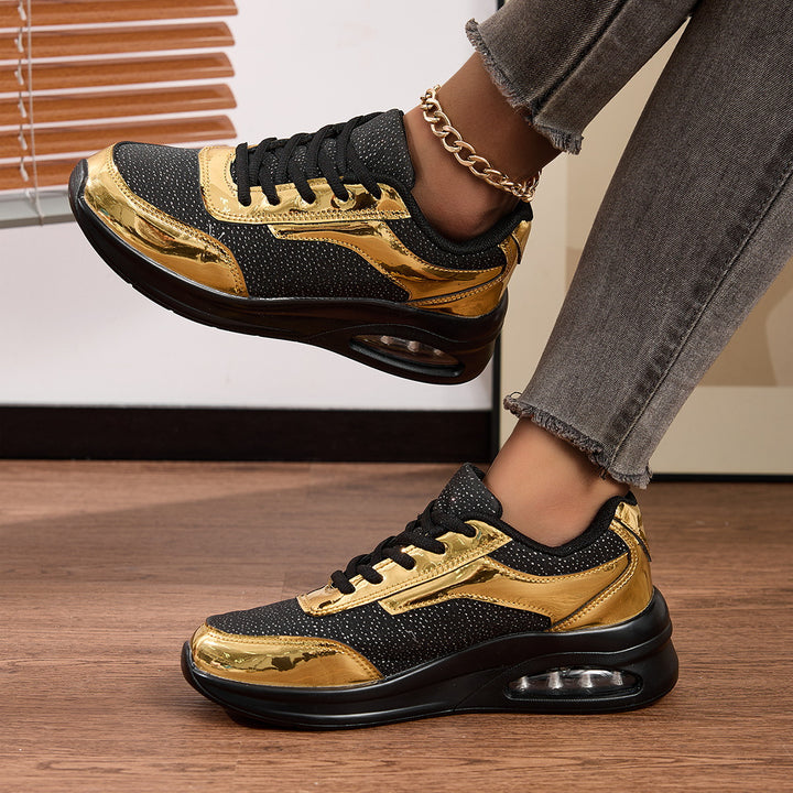 Damen nan elegante Stadt-Sneaker mit glitzerndem Textiloberteil, reflektierenden Metallic-Overlays und integriertem Dämpfungskern Drune