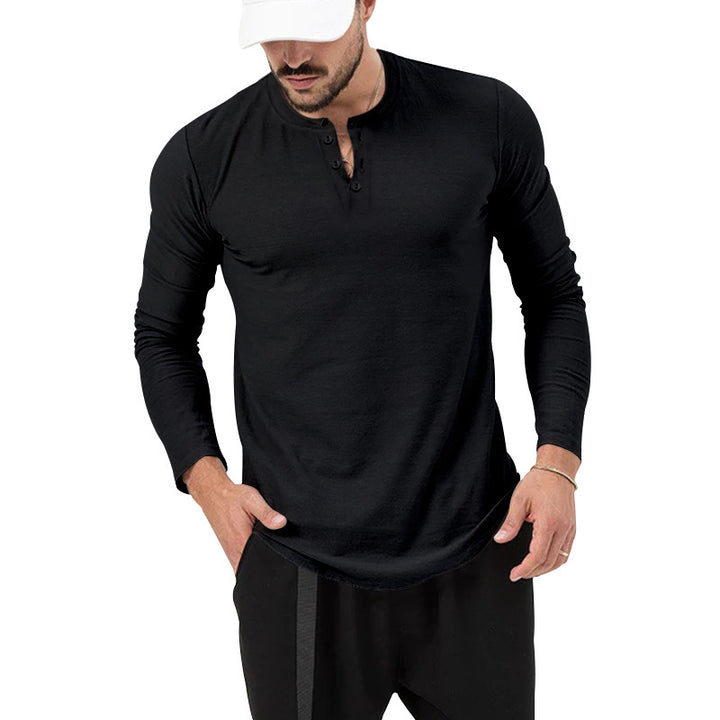 Herren Langarm Henley-Shirt mit modischem Knopfverschluss Drune