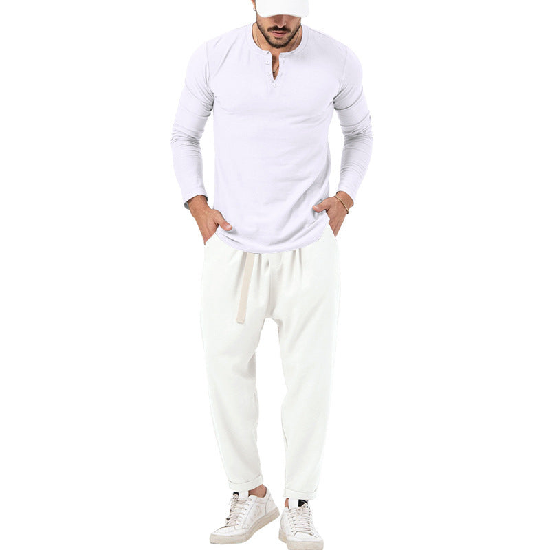 Herren lässiges Langarm-Henley-Shirt kombiniert mit eleganter Jogginghose Drune
