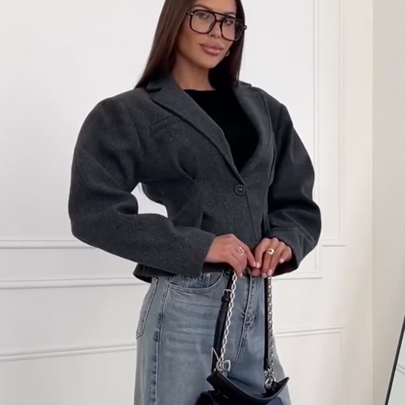 Damen strukturierter Blazer mit aufwendigen Schulterpolstern Drune