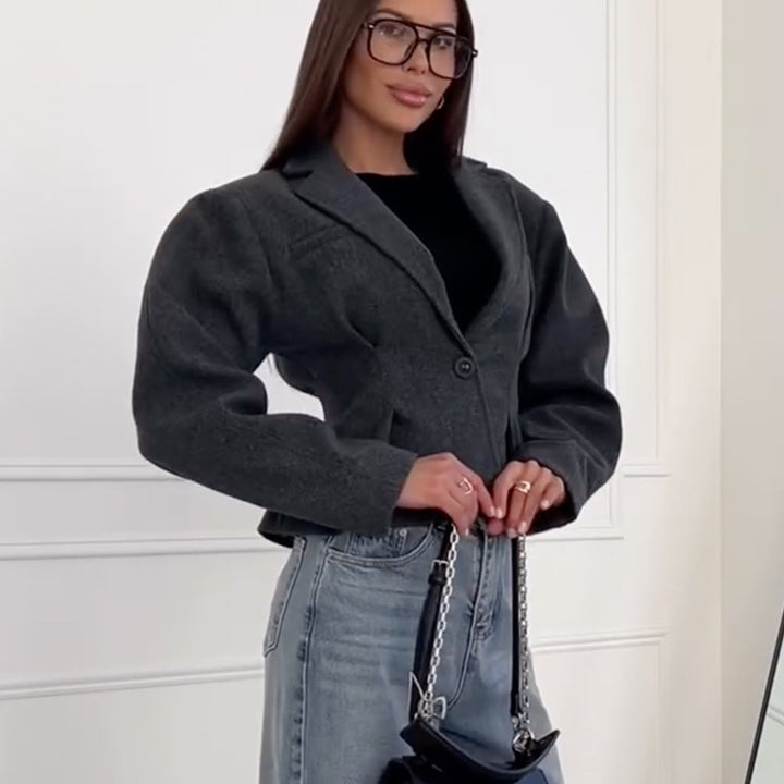 Damen strukturierter Blazer mit aufwendigen Schulterpolstern Drune