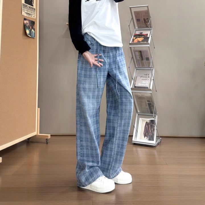 Damen weit geschnittene Karottenhose mit modernem Karo-Design Drune